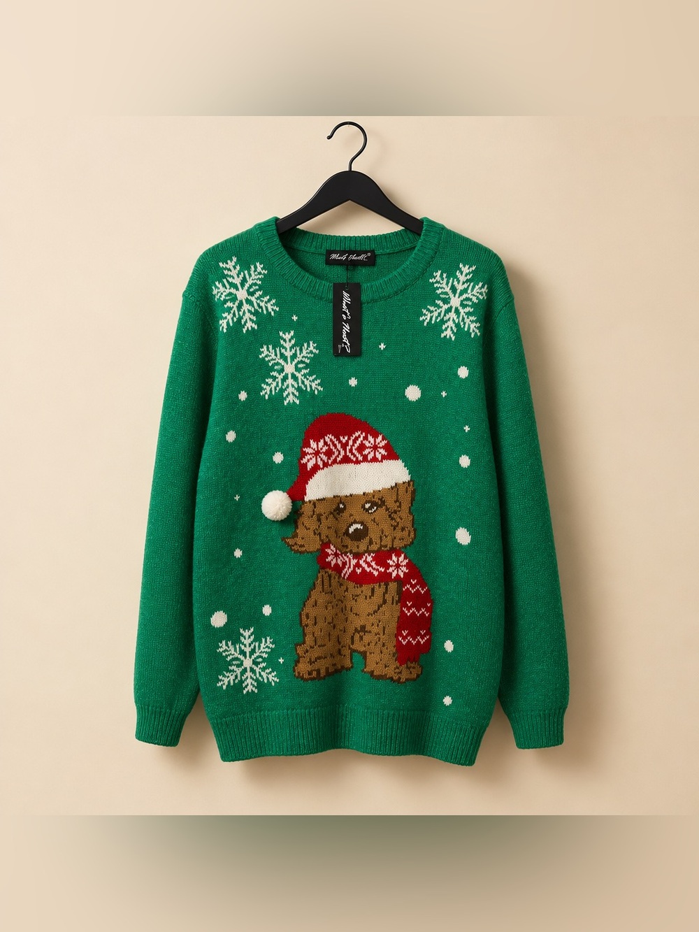 What’s Next 3x Green Dog Print Acrylic Knit Christmas sweater